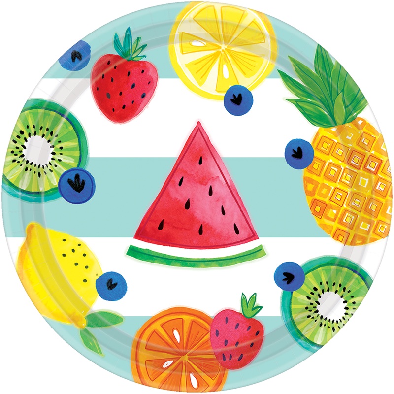 8 tutti frutti paper plates 18cm