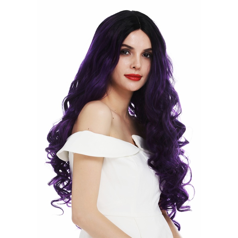 Lady wig lace front mono extremely long curls ombre black purple DW2904-MF