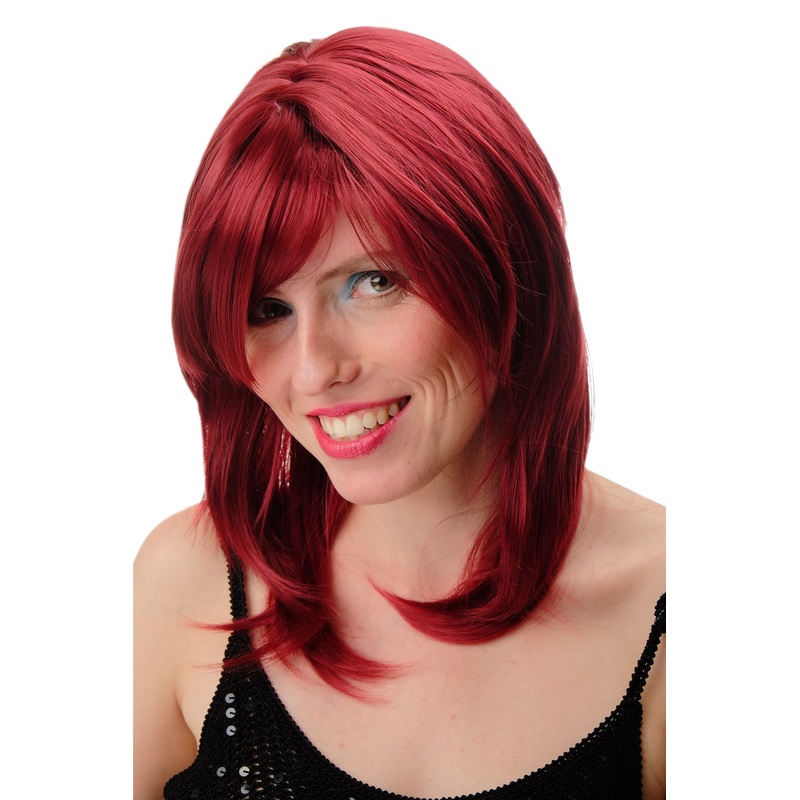Lady wig shoulder length straight parting burgundy aubergine red GFW0101