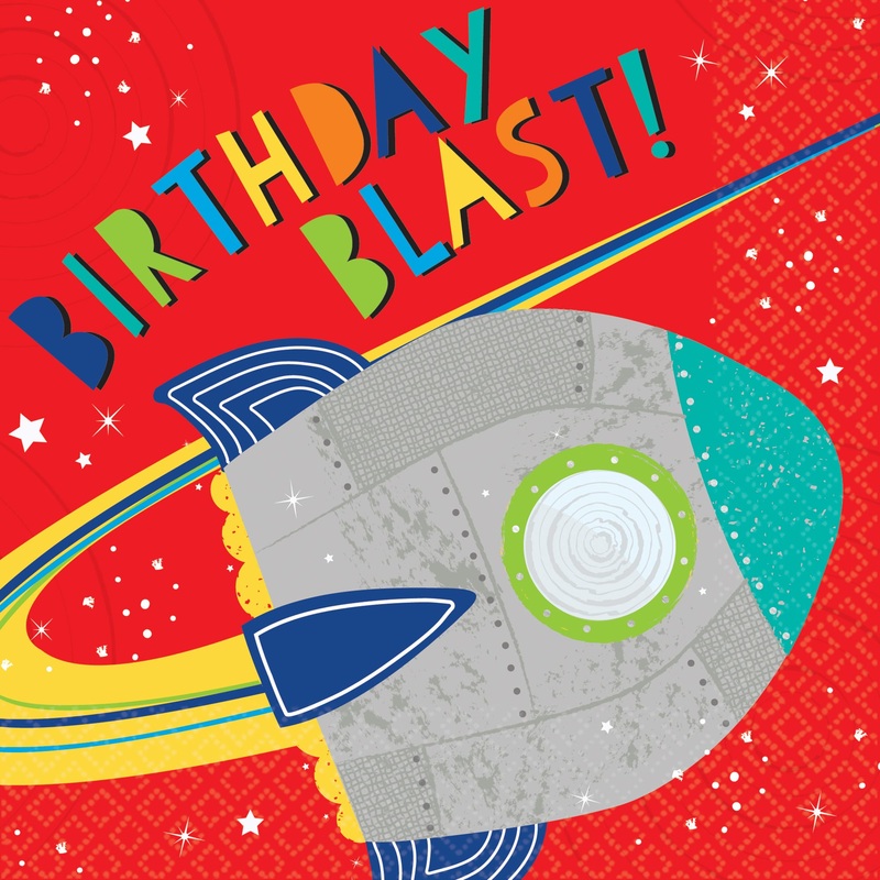 16 space party napkins 33cm