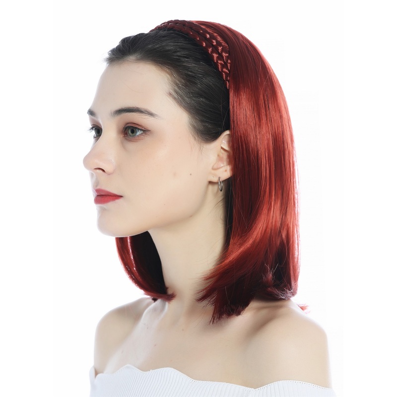 Halfwig braided hair circlet shoulder length straight dark copper red 90606+3