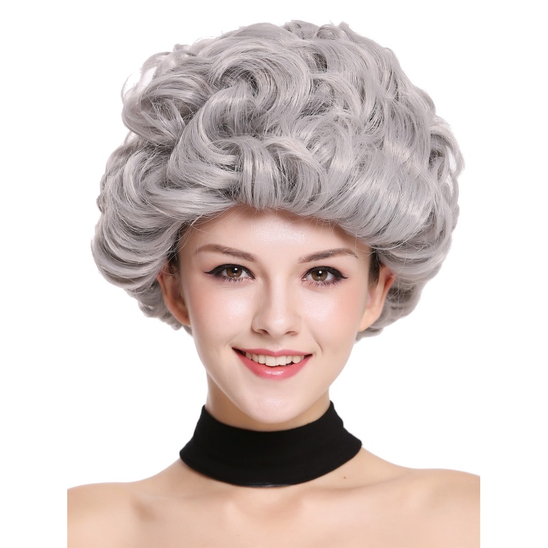 Lady Party Wig grey gray curls volume Granny old older High Society Dame  91097