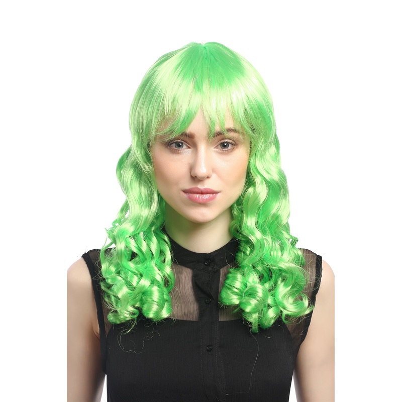 Lady Party Wig long baroque colonial ringlets curls coils bangs green XR-007-PC15
