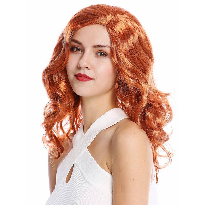 Lady party wig long wavy middle-parting coppery brown copper light auburn 90831