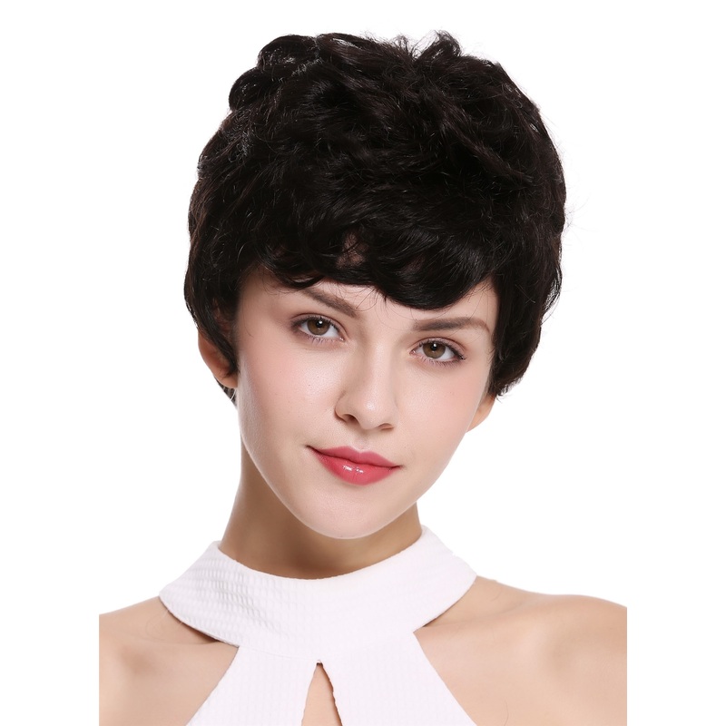 Lady wig human hair short wavy stylish natural colours not dyed dark brown NG-HH