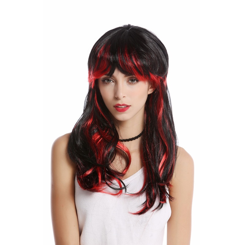 Wig Women long fringe black red streaks highlights She-devil demon vampire 91171