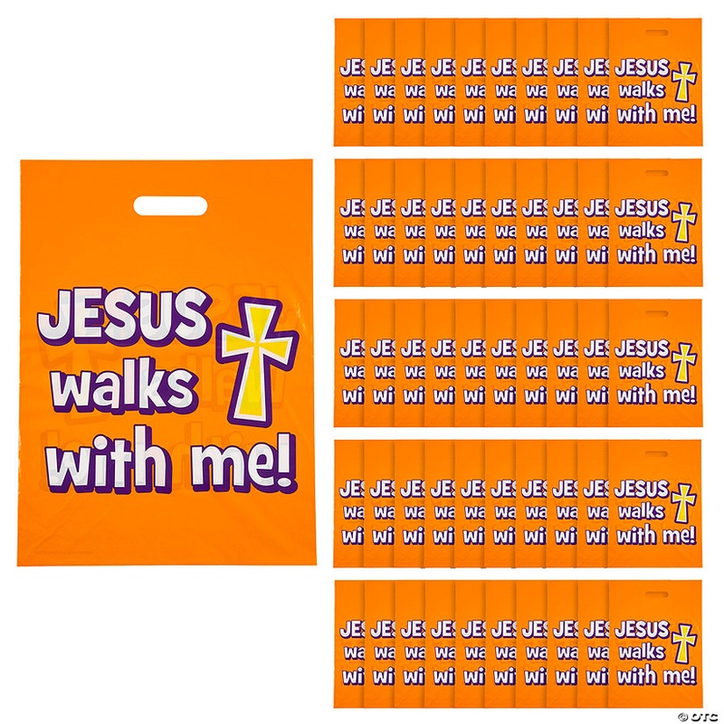 12 1/2 x 17 Bulk 50 Pc. Walk Safely with Jesus Plastic Goody Bags