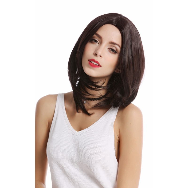 Lady Party Wig Halloween Longbob shoulder-length middle parting dark brown DDH08