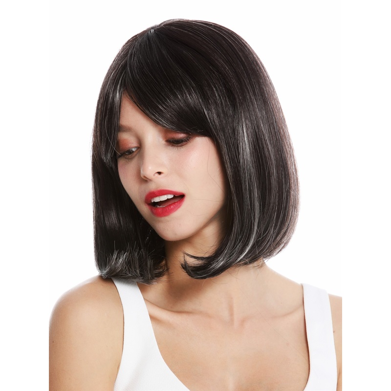 Lady wig shoulder length longbob sleek Balayage dark brown grey highlights VK-3