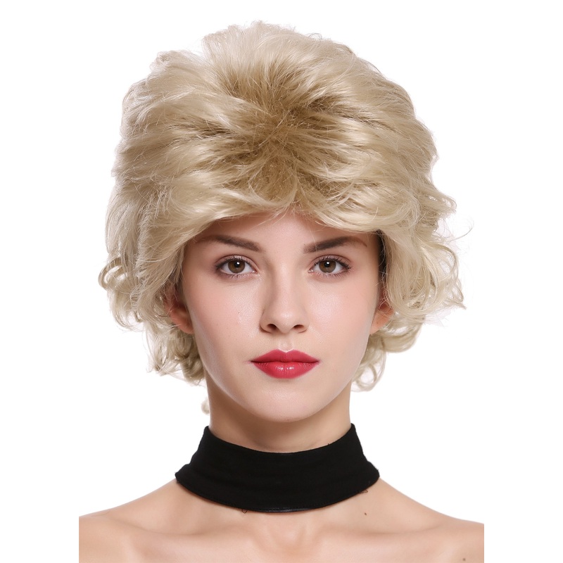 Lady women wig short wild teased voluminous quiff backcombed 80s blonde M-270