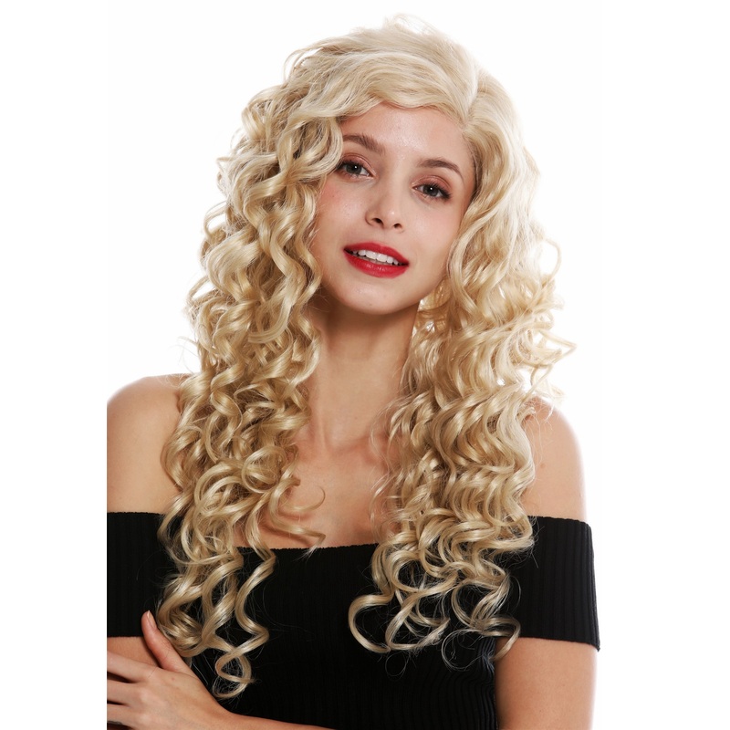 Monofilament lace front lady wig  side parting long curls light blonde VK-17-MF
