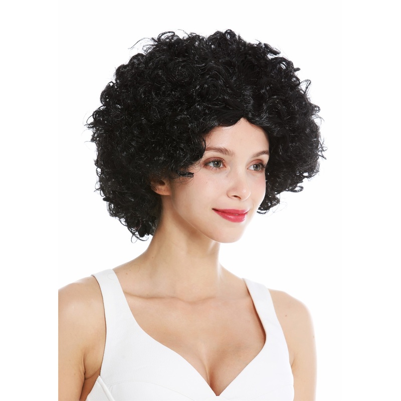 Women’s party wig funky 60’s 70’s funk afro curls middle parting black DH1101