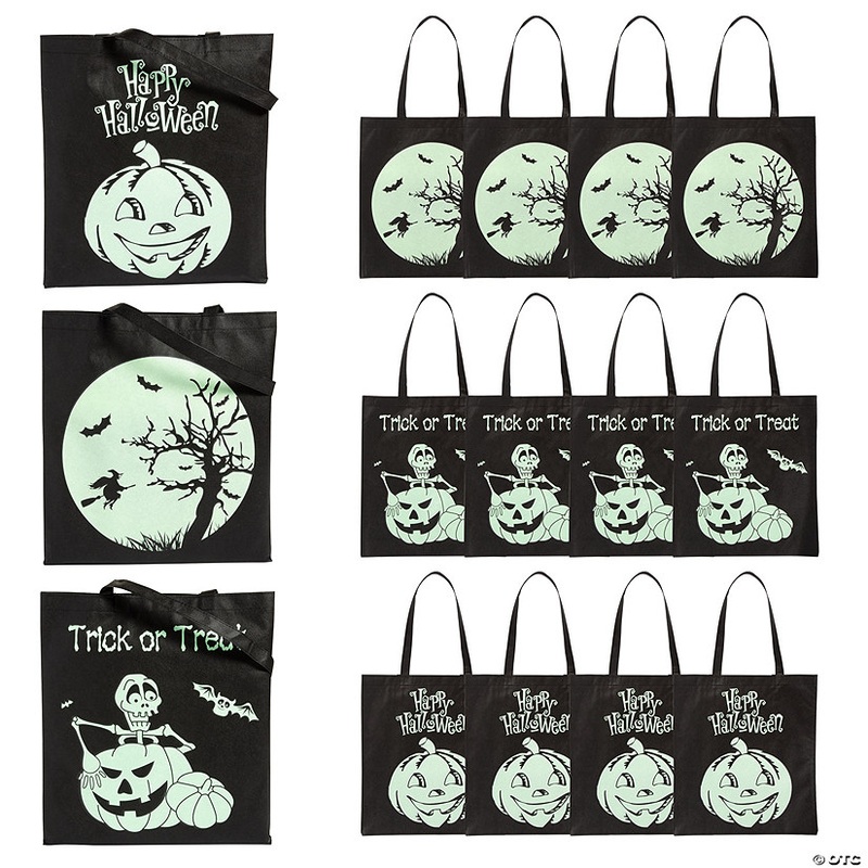 15 x 17 Large Nonwoven Glow-in-the-Dark Halloween Tote Bags – 12 Pc.