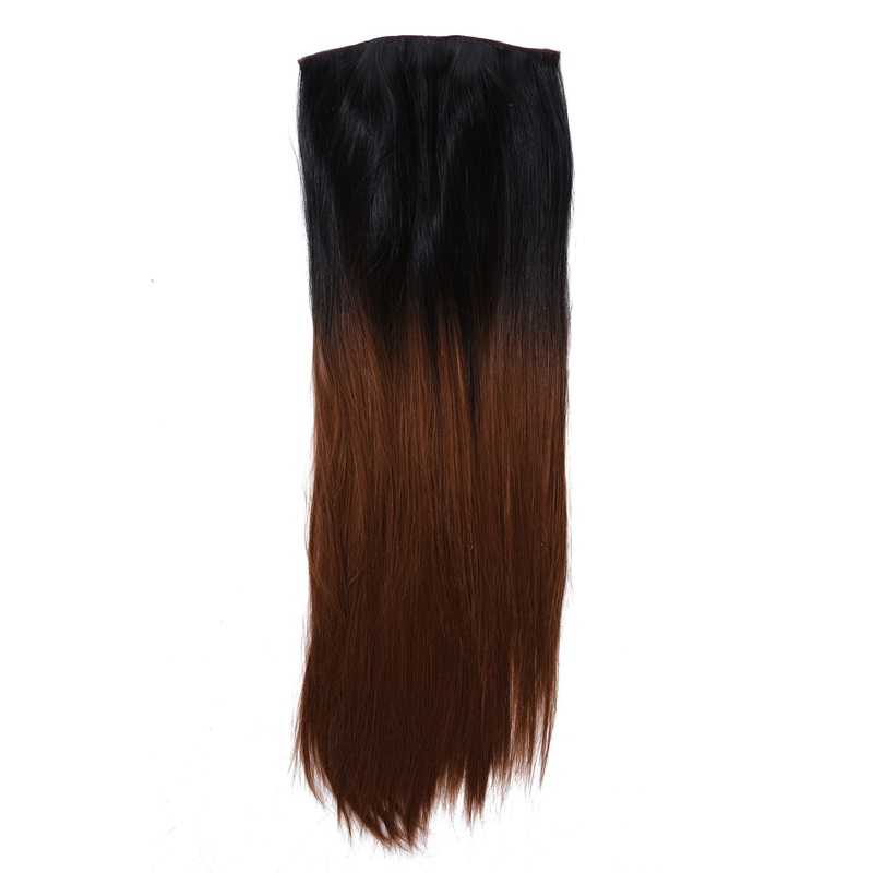 Half wig clip-in hair piece weave long sleek ombre black copper brown BR18709