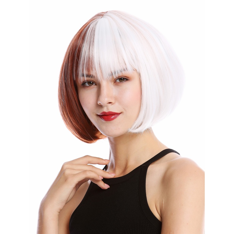 Lady Cosplay Wig Bob Longbob voluminous split two halfs white red GFW2269