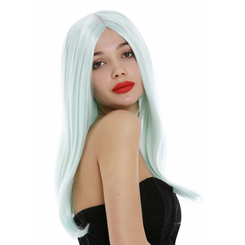 Long Lady Wig straight sleek middle parting light green Mermaid Fairy SA-151