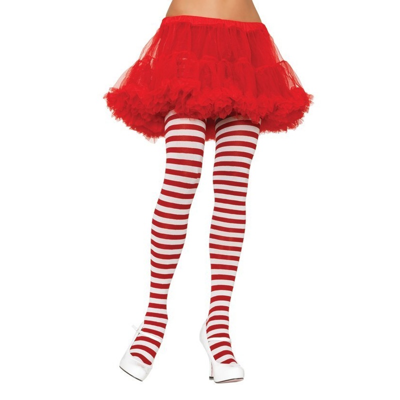 Striped Nylon Tights – White/Red
