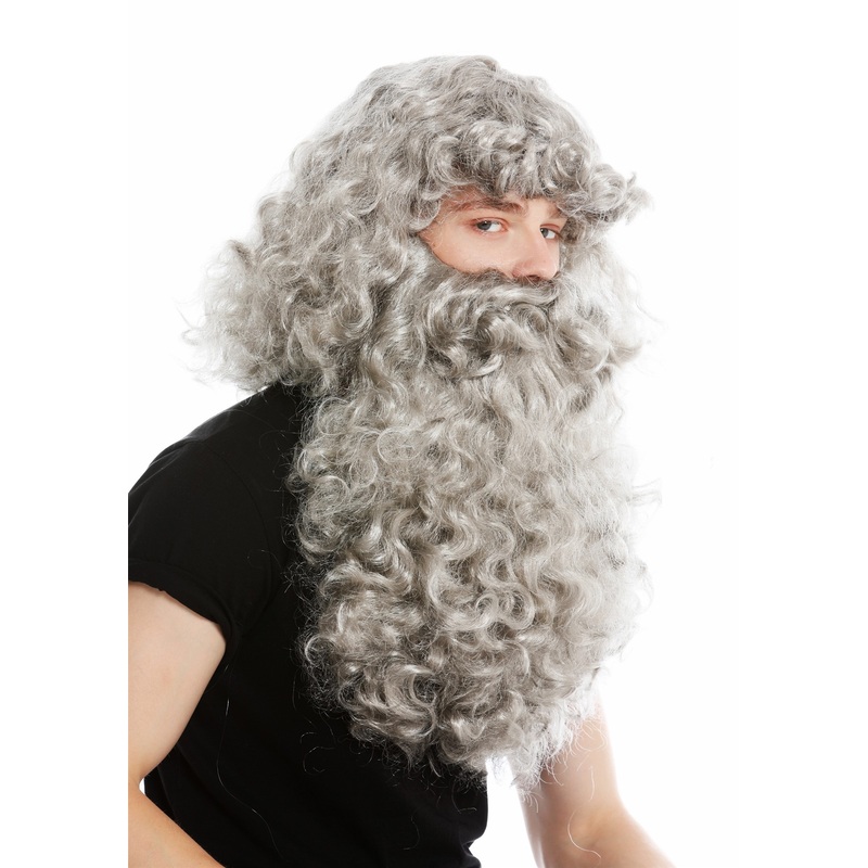 Wig & Beard set Deluxe Saint Nicholas prophet hermit magician grey gray 46-A+B