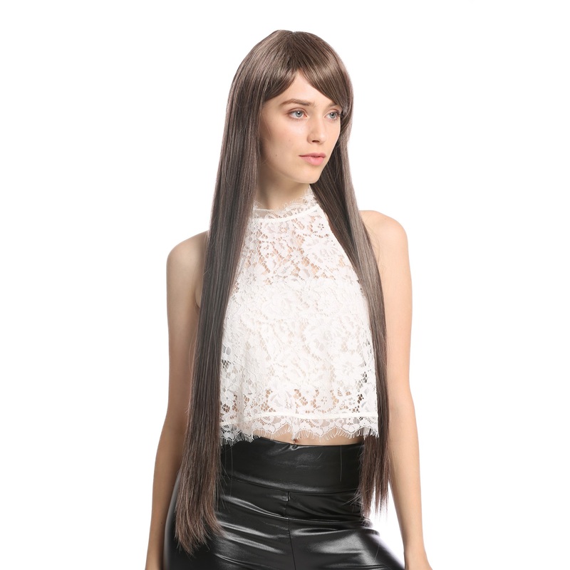 Women’s wig very long sleek side parting mix of brown auburn and blonde VK-7