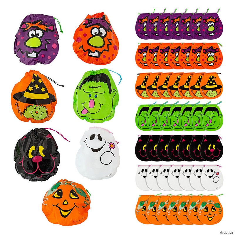 7 1/4 x 8 1/2 Bulk 72 Pc. Medium Halloween Drawstring Plastic Goody Bags