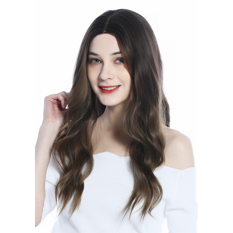 Ladies’ Wig women long wavy middle-parting ombre brown to dark blond LC179