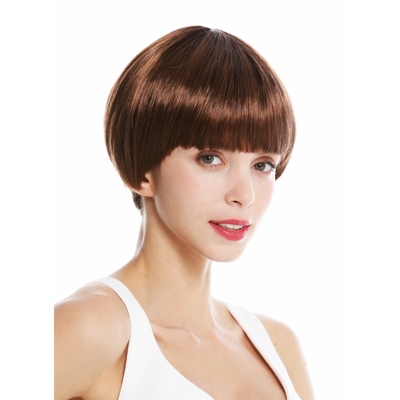 Lady wig short Page bob fringe ombre mix dark brown to auburn blonde mix VK-6