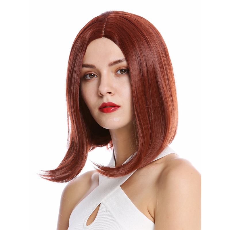 Lady wig shoulder length Bob Longbob straight middle-parting auburn YZF-4356