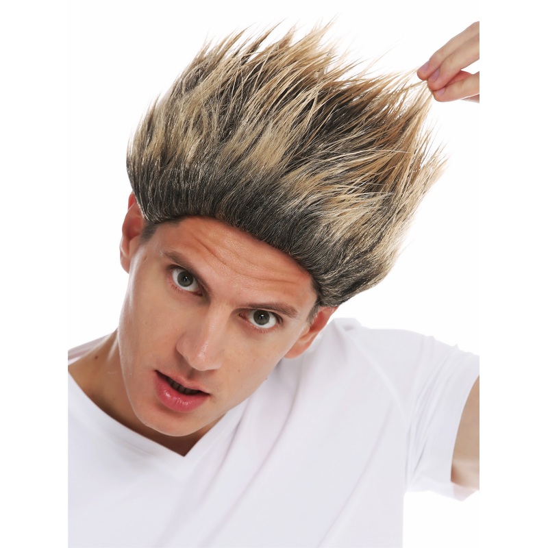 Wig Halloween men women high teased troll devil goblin black blonde tips 31733