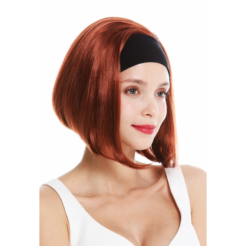 Women’s wig lady headband short sleek 80’s retro look copper red GFW948-H