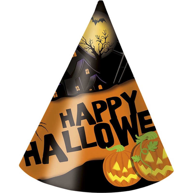 6 Happy Halloween party hats 16cm