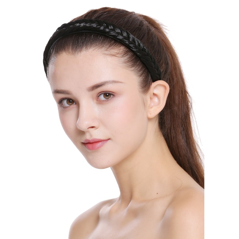 Hair loop Alice band plaited traditional 0.7 inches wide braid black CXT-001