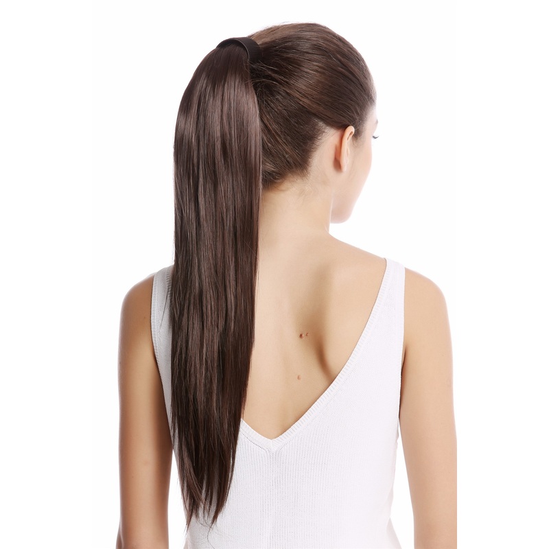 Hairpiece Ponytail extension comb snapwrap long chocolate brown Srosy-6