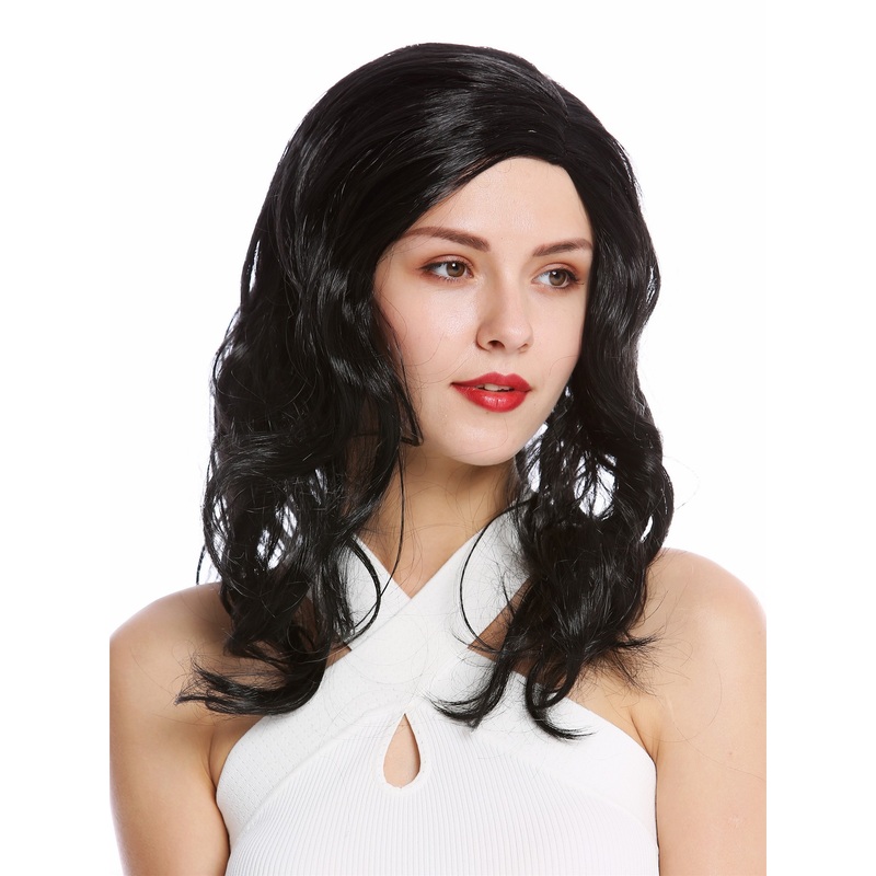 Lady party wig  women Halloween carnival ong wavy middle-parting black 90831