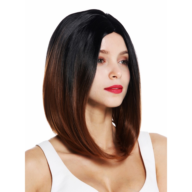 Lady wig short sleek long bob middle parting ombre black copper brown ZM-1769
