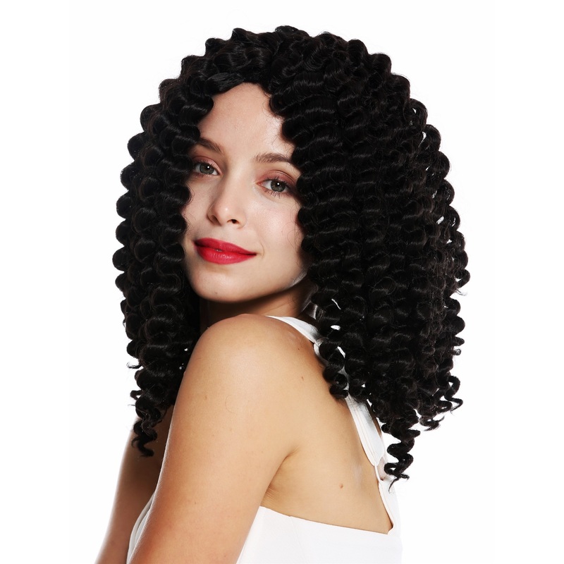 Lady wig shoulder length afro curls ringlets middle parting dark brown ZM-1610