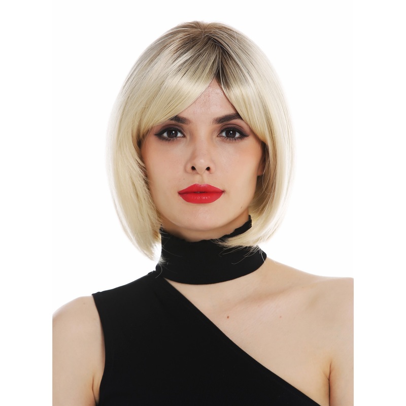 Monofilament lady wig bob short sleek ombre brown to platinum blonde AVE-MT