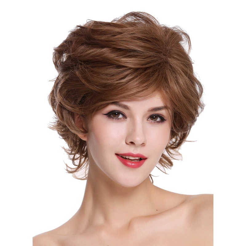 Women’s wig lady short wild backcomb wavy light brown blonde highlights DM02