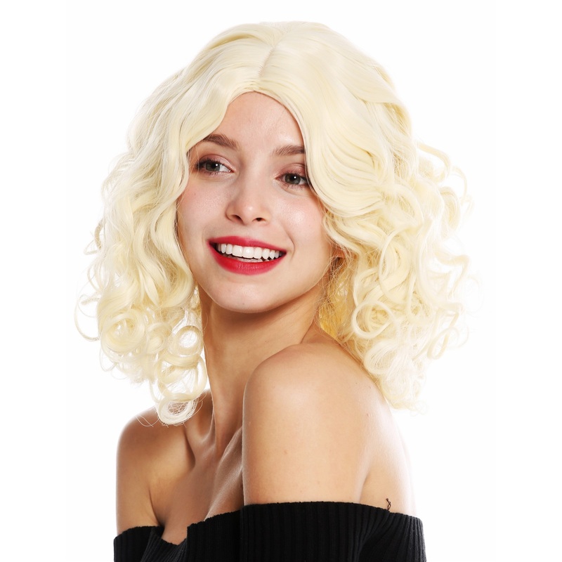 Women’s wig shoulder length middle parting curls curly light blonde GFW3200