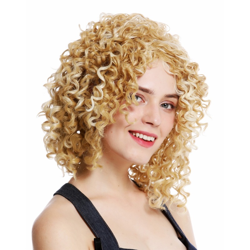 Lady wig very curly voluminous ringlets curls blonde bright highlights YZF-7283A