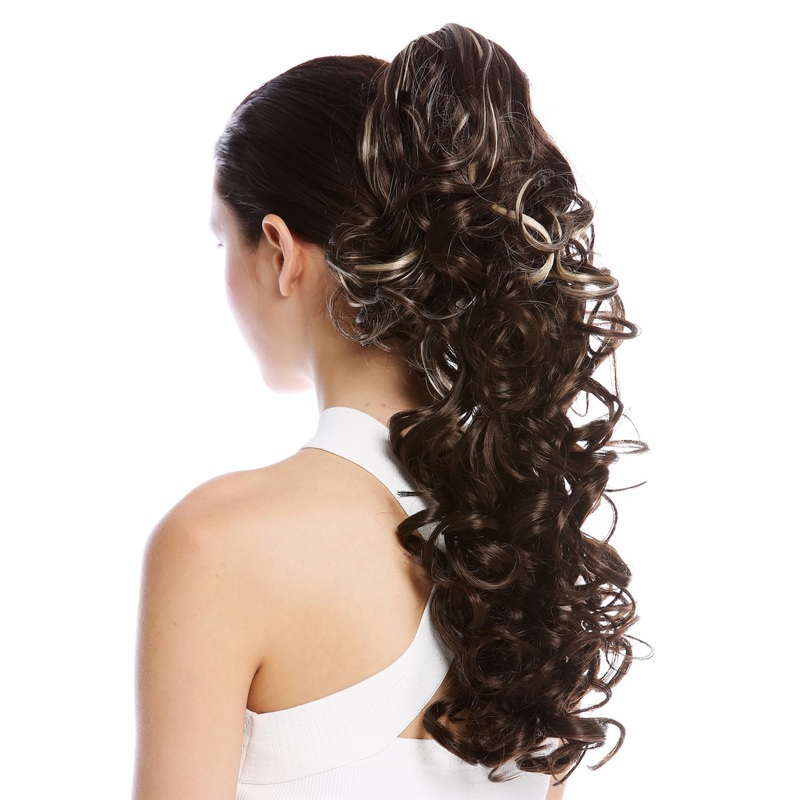 Ponytail Combs Clamp long voluminous curled curls brown blond streaked tips N956