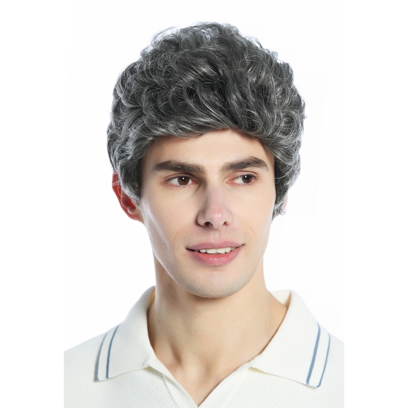 Wig Men Women unisex quiff short slightly waved dense dark grey gray mix DW1333A