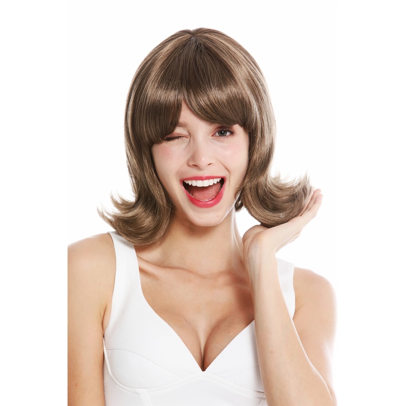 Women’s wig lady short waved curved  tips sassy 50’s 60’s retro brown GFW1326