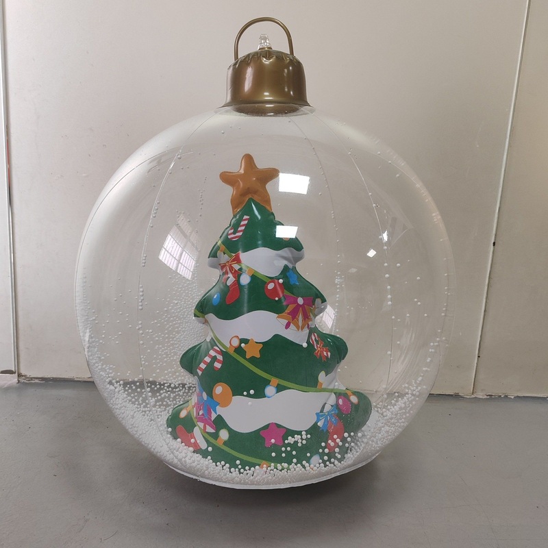 24 Inch Giant PVC Inflatable Christmas LED Light Ball with Snowman for Yard Decoration