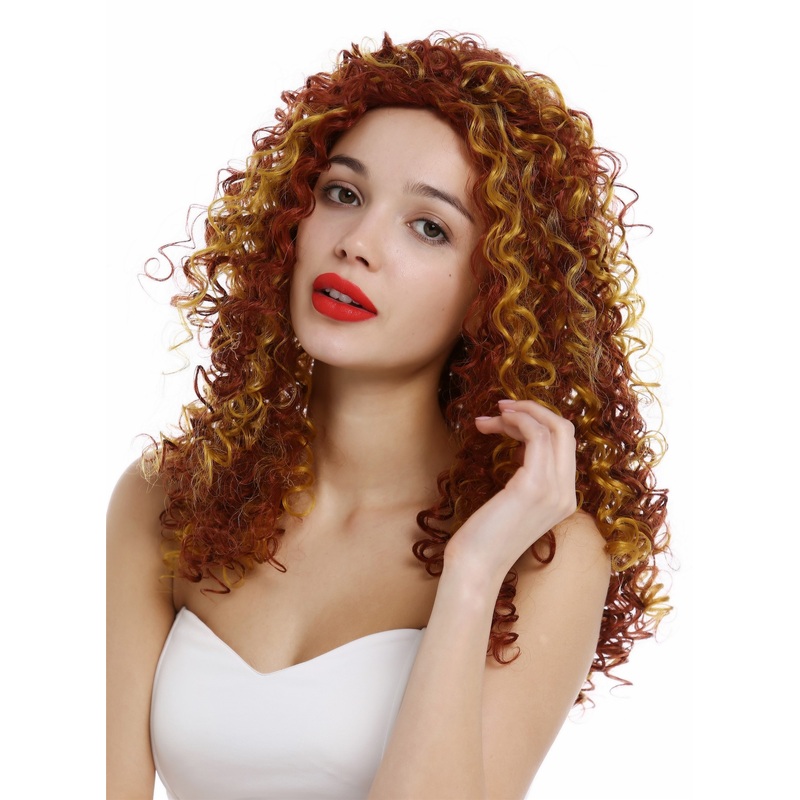 Lady Wig long very curly voluminous curls curled copper red goldblond mix VK-35