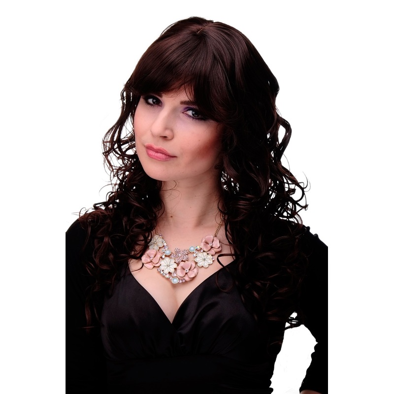 Lady Wig very long curled slightly stringy wetlook fringe mahogany brown M-103-2T33