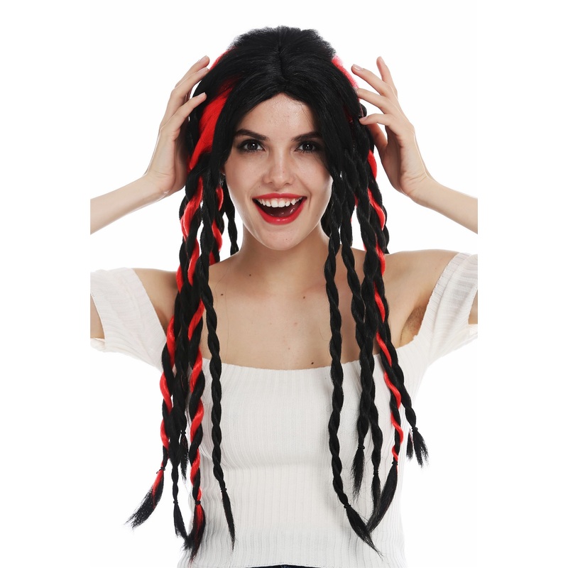 Women’s wig Halloween braided plaited rasta dreadlocks long black red punk 69023