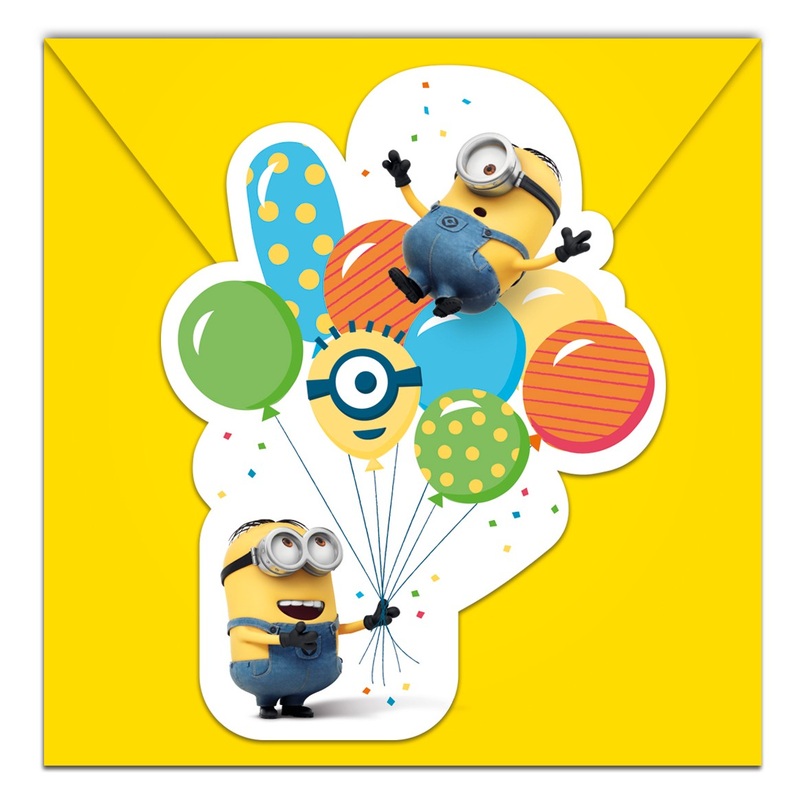 6 Minions balloon party invitation cards 9x14cm