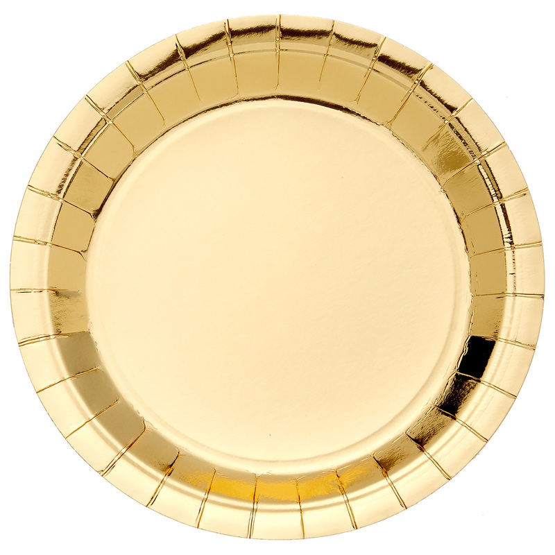 8 golden metallic paper plates Geneva 23cm
