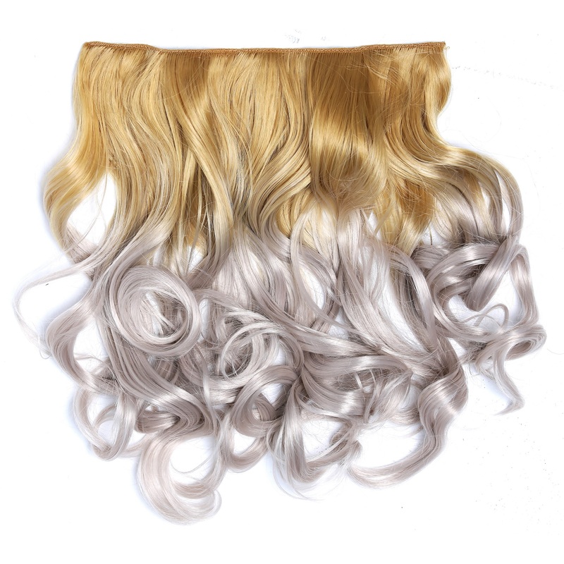 Clip-in hair extension 5 clips wide wavy ombre blonde sliver grey gray CMT-863