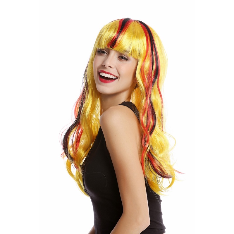 Lady Fan Wig German colors Germany black red yellow long wavy 90923